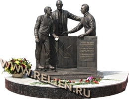 Изготовление монументального памятника из бронзы и камня создателям хоккейной команды города Воскресенск. Изготовление скульптур в Москве.